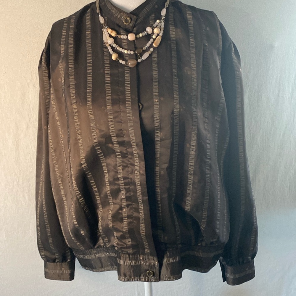 Aimilan Lady’s Brown Silky Ribbon Accent  Lined Blouse Top